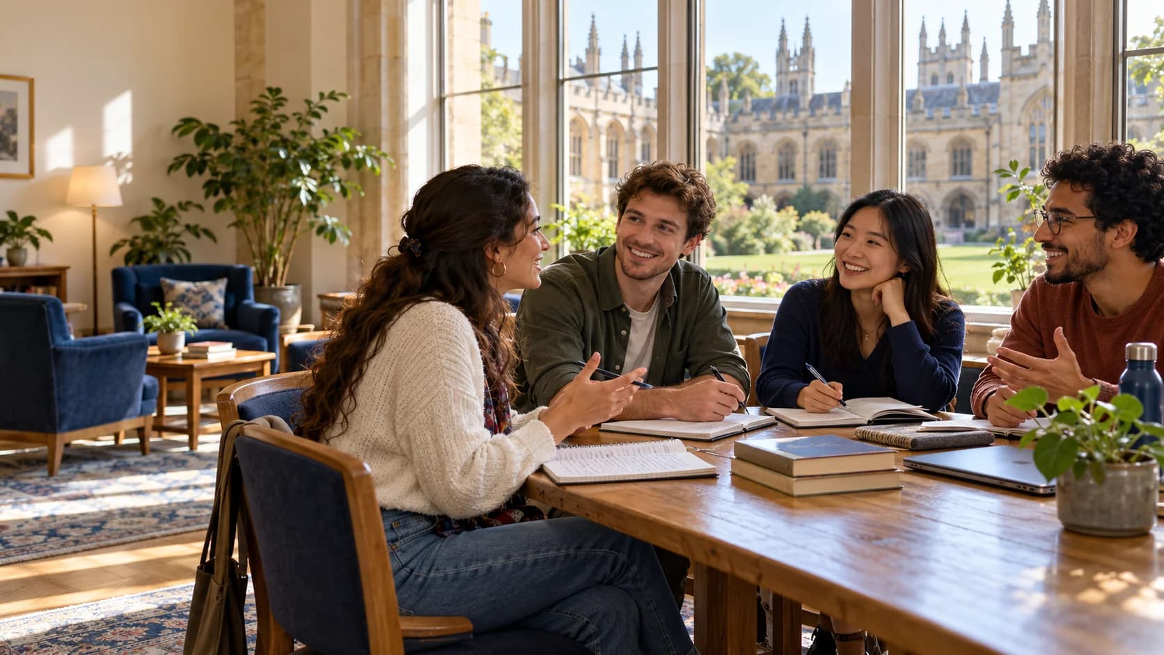 Illustration : étudiants échangeant dans une école de langues